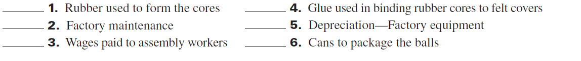 Identify each of the following costs as either direct materials, direct labor, or factory overhead. The company manufactures tennis balls.   
