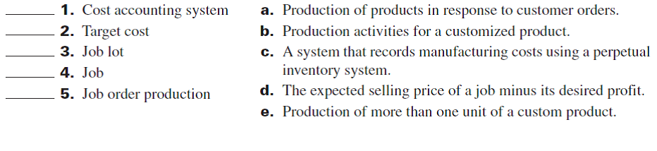 Match each of the terms/phrases numbered 1 through 5 with the best definition on the right.  