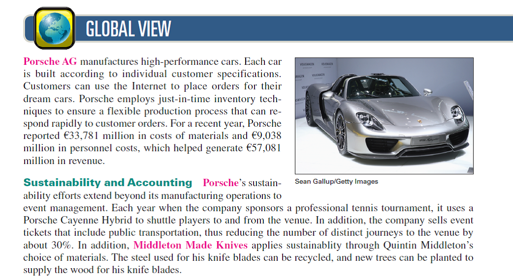 Refer to this chapter's Global View. Porsche AG is the manufacturer of the Porsche automobile line. Does Porsche produce in jobs or in job lots Explain. REFERENCE: Global View. Porsche AG