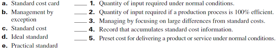 Match the terms a - e with their correct definition 1-5.