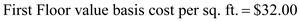 In the given scenario, a company allocates cost on a physical allocation basis but some managers are proposing an allocation on a value basis. The allocation of joint costs on a value basis means that the business allocates the cost to products based on certain grades and its relative production quantity. It determines the percentage of the total costs allocated to each product by the ratio of each product's sales value to the total value. The sales value is determined by multiplying the unit-selling price by the number of units. 1. Based on the current cost physical allocation basis the resulting occupancy costs are simply the physical space occupied by the current cost per square foot, which in this scenario is $23.25/sq. ft. AF's department occupies 2,000 sq. ft. so the cost calculation is: 2. In order to consider a value basis allocation the Controller had to split up the various occupancy costs incurred. Lighting and cleaning costs totaling $65,000 would be applied at the original basis method. The cost can be determined by dividing that cost by the total number of square feet in the building which is 20,000 sq. ft. In order to allocate the remaining Building rent costs of $400,000 on a value basis allocation some addition calculations are needed. The scenario indicates that first floor space costs $40 per sq. ft., second floor space costs $20 per sq. ft., and basement space costs $10 per sq. ft. Therefore, to determine the value basis for allocating cost one must multiply the number of sq. ft. occupied by their relative cost. The relative basis of each item's value to the total value can now be determined so that the cost allocation percentage can be determined. Since the cost was previously determined to be $400,000, the allocated joint cost of each item is simply the total cost multiplied by the relative basis for each item. It can then be divided by the total sq. ft. occupied by each floor to determine the cost per sq. ft. In order to apply the new blended cost basis for the department in question the cost per sq. ft. for each floor must be summed up. It is simply the adjusted original basis (for lighting and cleaning) plus the value basis (for building rent) for each floor. For the first floor the calculation is: For the second floor the calculation is: For the basement the calculation is: This can now be applied to the respective department. AF's department occupies 2,000 sq. ft. in the basement so the cost calculation is: 3. The manager of a second floor department would favor the blended value basis allocation because the cost allocation would be $17 per sq. ft. using the current allocation method versus $10.00 per sq. ft. using the blended value basis allocation.