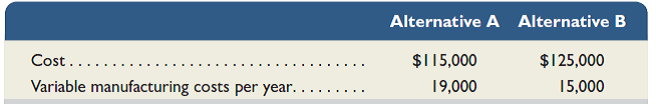 Xinhong Company is considering replacing one of its manufacturing machines. The machine has a book value of $45,000 and a remaining useful life of 5 years, at which time its salvage value will be zero. It has a current market value of $52,000. Variable manufacturing costs are $36,000 per year for this machine. Information on two alternative replacement machines follows. Should Xinhong keep or replace its manufacturing machine If the machine should be replaced, which alternative new machine should Xinhong purchase  <div style=padding-top: 35px> 