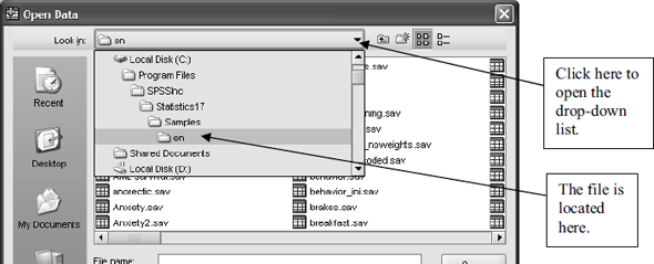 Plot the factor scores saved in Exercise 1. Label the data points in the scatterplot using the variable Country. Locate the USA in the scatterplot. In terms of the factors you labeled in Exercise 1, where does it fit in on these dimensions Exercise 1 The data file World95.sav is located in the SPSS subdirectory of C:\Program Files. It can be opened from the File menu in SPSS by requesting Open then Data and, if the proper location is not produced by default, locating it using the drop-down menu available from the Look in : window, as shown below: Factor analyze the variables shown in the table below. In performing the analysis 1. Show a table of descriptive statistics for each variable, a correlation matrix, and the KMO statistic. 2. Use a principal components method of factor extraction. 3. Request a scree plot. 4. Use a VARIMAX method of factor rotation. 5. Request loading plots. 6. Save factor scores as variables. On the basis of your output for the analysis, answer the following questions. 1. How many countries were included in the analysis 2. What does the magnitude of the KMO statistic indicate about the data 3. What two variables had the lowest communality values 4. How many factors were retained in the analysis 5. What were the eigenvalues of each retained factor 6. What proportion of the total variance of the variables in the analysis was accounted for by the combined retained factors 7. What three variables loaded highest on each of the rotated factors 8. How would you label (i.e., interpret) each of the rotated factors
