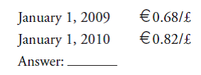 The pound (£) and the euro (€) are the currencies of England and Germany, respectively. On January 1, 2009 a German investor withdrew € 10,000 from his account and bought British pounds, which he then deposited in a London account that earns 7 percent per annum (simple interest, payable annually). On January 1, 2010, he withdrew all the pounds that had accumulated and converted them back to euros. How many euros did he receive? The relevant exchange rates are  