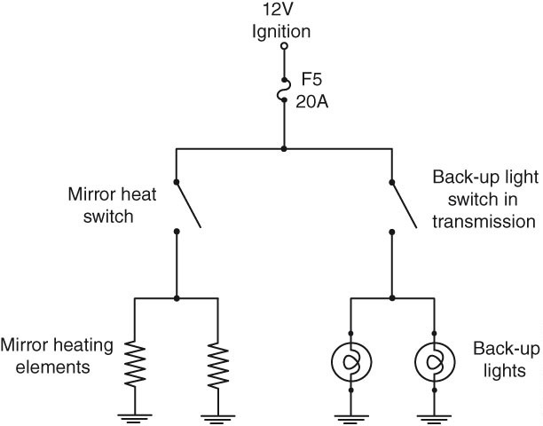 Referring to figure shown below, the left side back-up lamp is very dim but the right side back-up lamp is bright when the transmission is in reverse. The back-up lamp switch is not the likely cause of the dim left side back-up lamp.   