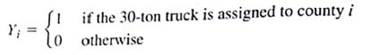Yates Company supplies road salt to county highway departments. The company has three trucks, and the dispatcher is trying to schedule tomorrow's deliveries to polk, Daltas, and Jasper counties. Two trucks have 15-ton capacities, and the third truck has a 30-ton capacity. Based on these truck capacities, two counties will receive 15 tons and the third will Receive 30 tons of road salt. The dispatcher wants to determine how much to ship to each county. Let    and    a. Use these variable definitions and write constraints that appropriately restrict the amount shipped to each county. b. The cost of assigning the 30-ton truck to the three counties is $100 to Polk, $85 to Dallas, and $50 to Jasper. Formulate and solve a mixed-integer linear program to determine how much to ship to each county.