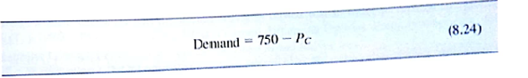 This case is based on the Management Science in Action, Pricing for Environmental Compliance in the Auto Industry In this case we build a model similar to the one built for General Motors. The CAFE requirement on fleet miles per gallon is based on an average. The harmonic average is used to calculate the CAFE requirement on average miles per gallon. In order to understand the harmonic average, assume that there is a passenger car and a light truck. The passenger car gets 30 miles per gallon (MPG) and the light truck gets 20 miles per gallon (MPG). Assume each vehicle is driven exactly one mile. Then the passenger car consume gallon of gasoline in driving one mile and the light truck consumes gallon of gasoline in driving one mile. The amount of gasoline consumed in total is The average MPG of the two vehicles calculated thenormal way is (30 + 20)/2 = 25 MPG. If both vehicles are average, and each vehicle is driven exactly one mile, then the total gasoline consumption is Because is not equal to , the total gas consumption of two average vehicles driving exactly one mile is not equal to the total gas consumption of each of the original vehicles driving exactly one mile. This is unfortunate. In order to make it easy for the government to impose and enforce MPG constraints on the auto companies, it would be nice to have a single target value MPG that every company in the auto industry must meet. As just illustrated, there is a problem with requiring an average MPG on the industry because it will incorrectly estimate the gas mileage consumption of the fleet. Fortunately, there is a statistic called the harmonic average so that total gas consumption by harmonic average vehicles is equal to gas consumption of the actual vehicles. For simplicity, first assume that there are two types of vehicles in the fleet, passenger cars and light trucks. If there is one passenger car getting 30 miles per gallon and there is one light trucks getting 20 miles per gallon, the harmonic average of these two vehicles is If each vehicle were to drive exactly one mile, each vehicle would consume gallon of gasoline for a total of gallon of gasoline. In this case each average of each vehicle driving exactly one mile results in total gas consumption of each vehicle with a different MPG rating driving exactly one mile. If there are three passenger vehicles and two lights trucks, the harmonic average is given by In general, when calculating the harmonic average, the numerator is the total number of vehicles. The denominator is the sum of two terms. Each term is the ratio of the number of vehicles in that class to the MPG of cars in that class. For example, the first ratio in the denominator is because there are 3 cars (the numerator) each getting 30 MPG (the de- nominator). These calculations are illustrated in Figure 8.17. Based on Figure 8.17, if each of the 5 cars is average and drives exactly one mile, gallon of gas is consumed. If three cars gelling 30 MPG drive exactly one mile each and two cars getting 20 MPG drive exactly one mile, then gallon is consumed. Thus, the average cars exactly duplicate the gas consumption of the fleet with varying MPG. FIGURE 8.17 AN EXCEL SPREADSSHEET WITH CAFE CALCULATION Now assume that the demand function for passenger car is Where p c is the of a passenger car. Similarly the demand function for light trucks is where P T is the price of a light truck. Managerial Report 1. Using the formulas given in (8.24) and (8.25), develop an expression for the total profit contribution of the total profit contribution as a function of the price of cars and the price of light trucks. 2. Using Excel Solver or LINGO, find the price for each car so that the total profit contribution is minimized. 3. Given the prices determined in Question 2, calculate the number of passenger cars sold and the number of light trucks sold. 4. Duplicates the spreadsheet in figure 8.17. Your spreadsheet should have formulas in cells D3:D5 and B7 and be able to calculate the harmonic (CAFE) average for any MPG rating and any number of vehicles in each category. 5. Again, assume that passenger cars get 30MPG and light trucks get 20MPG; calculation late the CAFE average for the size from part (3). 6. IF you do the calculation in part (5) correctly the CAFE average of the fleet is 23.57. add a constrain that the fleet must be 25MPG and resolve the model to get the maximum total profit contribution subject to meeting the CAFE constraint.