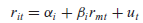 What is known as the characteristic line of modern investment analysis is simply the regression line obtained from the following model:    where r it = the rate of return on the ith security in time t  r mt = the rate of return on the market portfolio in time t  u t = stochastic disturbance term In this model i is known as the beta coefficient of the ith security, a measure of market (or systematic) risk of a security.* *See Haim Levy and Marshall Sarnat, Portfolio and Investment Selection: Theory and Practice, Prentice Hall International, Englewood Cliffs, NJ, 1984, Chap. 12. On the basis of 240 monthly rates of return for the period 1956-1976, Fogler and Ganapathy obtained the following characteristic line for IBM stock in relation to the market portfolio index developed at the University of Chicago:*    a. A security whose beta coefficient is greater than one is said to be a volatile or aggressive security. Was IBM a volatile security in the time period under study b. Is the intercept coefficient significantly different from zero If it is, what is its practical meaning *H. Russell Fogler and Sundaram Ganapathy, Financial Econometrics, Prentice Hall, Englewood Cliffs, NJ, 1982, p. 13.