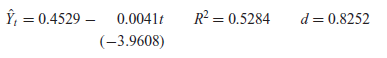 In studying the movement in the production workers' share in the value added (i.e., labor's share), the following models were considered by Gujarati:* Model A:    Model B:    where Y = labor's share and t = time. Based on annual data for 1949-1964, the following results were obtained for the primary metal industry: Model A:    Model B:    where the figures in the parentheses are t ratios. a. Is there serial correlation in model A In model B b. What accounts for the serial correlation c. How would you distinguish between pure'' autocorrelation and specification bias