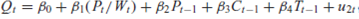 A simplified version of Suits's model of the watermelon market is as follows:* Demand equation: Crop supply function: where P = price ( Q / N ) = per capita quantity demanded ( Y / N ) = per capita income F t = freight costs ( P/ W ) = price relative to the farm wage rate C = price of cotton T = price of other vegetables N = population P and Q are the endogenous variables. a. Obtain the reduced form. b. Determine whether the demand, the supply, or both functions are identified.