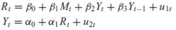 Suppose we change the model in Exercise 20.8 as follows: a. Find out if the system is identified. b. Using the data given in Table 20.2, estimate the parameters of the identified equation(s).