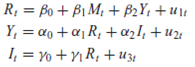 Suppose we change the model of Exercise 20.10 as follows: Assume that M is determined exogenously. a. Find out which of the equations are identified. b. Estimate the parameters of the identified equation(s) using the data given in Table 20.2. Justify your method(s).