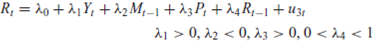 Class Exercise: Consider the following simple macroeconomic model for the U.S. economy, say, for the period 1960-1999.* Private consumption function: Private gross investment function: A money demand function: Income identity: Y t =C t +I t +G t where C = real private consumption; I = real gross private investment, G = real government expenditure, Y = real GDP, M = M 2 money supply at current prices, R = long-term interest rate (%), and P = Consumer Price Index. The endogenous variables are C, I, R , and Y. The predetermined variables are: C t- 1 , I t- 1 , M t- 1 , P t , R t -1 , and G t plus the intercept term. The u's are the error terms. a. Using the order condition of identification, determine which of the four equations are identified, either exact or over-. b. Which method(s) do you use to estimate the identified equations c. Obtain suitable data from government and/or private sources, estimate the model, and comment on your results.