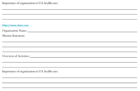 INTERNET EXERCISES Write your answers in the space provided. Visit each of the websites listed here. Name the organization. Locate their mission statement on their website. Provide a brief overview of the activities of the organization. How do these organizations participate in the U.S. healthcare system Websites