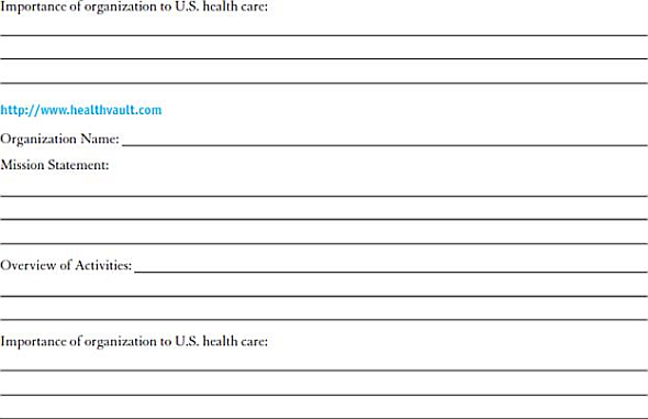 INTERNET EXERCISES Write your answers in the space provided. Visit each of the websites listed here. Name the organization. Locate their mission statement on their website. Provide a brief overview of the activities of the organization. How do these organizations participate in the U.S. healthcare system Websites