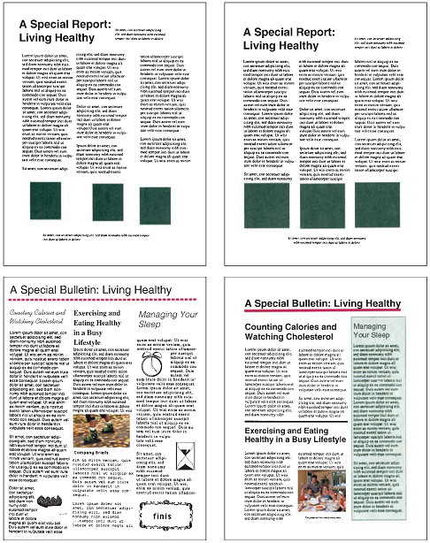 Use the guidelines in this chapter to evaluate each of the following page designs. What are their strong points What could be improved      As your instructor directs,  a. Discuss the design elements you see on these sample pages with a small group of classmates. b. Write an e-mail to your instructor evaluating the design elements on each of the sample pages. Be sure to address the four levels of design, as well as the guidelines for document design discussed in this chapter. c. In an oral presentation to the class, explain the process you'd use to redesign one of the sample pages. What design elements would make the page stronger or weaker What design elements would you change and how Given the title of the document, what audience characteristics might your design take into account