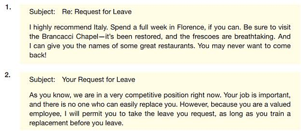 Today, you get this request from a subordinate.     You decide to grant the request. The following messages are possible responses. How well does each message meet the criteria in the checklist for informative and positive messages        