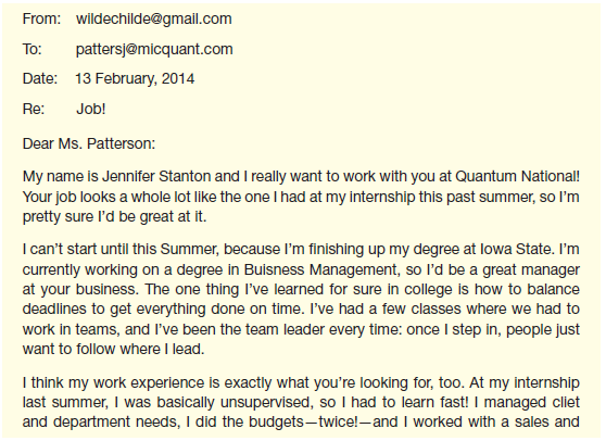 In Chapter 12, Exercise 12.13, you critiqued the résumé of Jennifer Stanton. Below is her cover letter. Using the information about Jennifer from Exercise 12.13, redo her letter to improve it. Then write an e-mail to your instructor discussing the strengths and weaknesses of the letter and explaining why you made the changes you did.         Exercise 12.13  Below are a job ad and a résumé applying for that job. Using the information you have about Jennifer's two jobs (given below the résumé), critique Jennifer's résumé. Her job letter is Exercise 13.18, if you wish to look at it, too. Redo her résumé to improve it. Then write an e-mail to your instructor discussing the strengths and weaknesses of the résumé and explaining why you made the changes you did