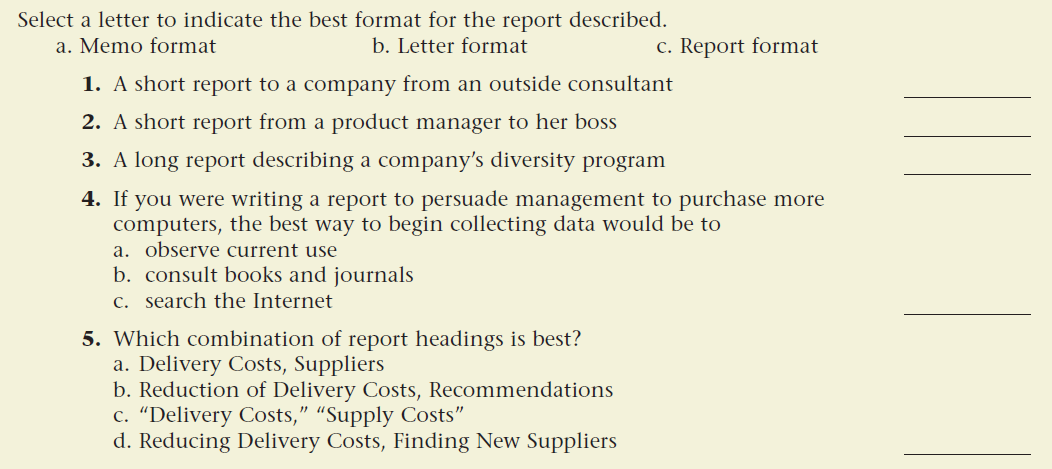 Skill Check 6.1 Reviewing the Characteristics of Short Reports
