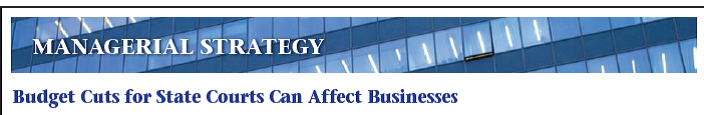    In the United States, businesses use the courts far more than anyone else. Most civil court cases involve a business suing another business for breach of contract or fraud, for instance. Additionally, when one company fails to pay another company for products or services, the unpaid company will often turn to the court system. If that firm does not have ready access to the courts, its financial stability can be put at risk.  Court Budgets Have Been Reduced  According to the National Center for State Courts, since 2008 forty-two state legislatures have reduced funding for their state courts. California's courts have experienced the steepest cuts-$844 million from their annual budget since 2011. Recently, the Alabama legislature cut its court funding by almost 9 percent. As a result, the state's chief justice ordered courthouses to close on Fridays. The number of weeks that jury trials are available to civil litigants in Alabama has been reduced by 50 percent.  Intellectual Property Cases Take Longer to Resolve  Today, the value of a company's intellectual property, such as its copyrights and patents, often exceeds the value of its physical property. Not surprisingly, disputes over intellectual property have grown in number and importance. As a result of the court budget cuts, these disputes also take longer to resolve. In California, for example, a typical patent lawsuit used to last twelve months. Today, that same lawsuit might take three to five years.  Investors are reluctant to invest in a company that is the object of a patent or copyright lawsuit because they fear that if the company loses, it may lose the rights to its most valuable product. Consequently, when litigation drags on for years, some companies may suffer because investors abandon them even though the companies are otherwise healthy.  Other Types of Litigation Take Longer, Too  Other types of lawsuits are also taking longer to conclude. Now attorneys must tell businesses to consider not only the cost of bringing a lawsuit, but also the length of time involved. The longer the litigation lasts, the larger the legal bills and the greater the drain on company employees' time. Roy Weinstein, managing director of Micronomics in California, argues that the economic impact of court delays on businesses is substantial. During the years that a lawsuit can take, some businesses find that they cannot expand or hire new employees, and they are reluctant to spend on additional marketing and advertising.  In fact, it is not unusual for a company to win its case but end up going out of business. As a result of putting its business on hold for years, the company becomes insolvent.  Some Meritorious Cases Are Never Filed  Facing long delays in litigation with potential negative effects on their companies, business managers are becoming reluctant to bring lawsuits, even when their cases clearly have merit. In Alabama, for instance, the number of civil cases filed has dropped by more than a third in the last few years. Judge J. Scott Vowell of Jefferson County attributes this decline to delays and higher court costs.  Managerial Implications  Before bringing a lawsuit, a manager must now take into account the possibility of long delays before the case is resolved. A cost-benefit analysis for undertaking litigation must include the delays in the calculations. Managers can no longer just stand on principle because they know that they are right and that they will win a lawsuit. They have to look at the bigger picture, which includes substantial court delays.  Business Questions  In response to budget cuts, many states have increased their filing fees. Is this fair? Why or why not?