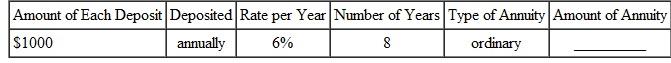 To help you review, the numbers in brackets show the section in which the topic was discussed. Find the amounts of this annuities.  <div style=padding-top: 35px> 