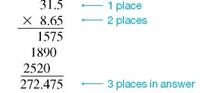 CALCULATING GROSS EARNINGS Find the gross pay for each employee at the given rate.  Round to the nearest cent. (See Examples.)  27.9 hours at $11.42 per hour, and 6.8 hours at $14.63 per hour _______________________ Multiplying Two Decimal Numbers  Find the gross pay of a SUBWAY employee working 31.5 hours at a rate of $8.65 per hour. SOLUTION  CASE IN POINT Find gross pay by multiplying the number of hours worked by the pay per hour.     This worker's gross pay, rounded to the nearest cent, is $272.48. Applying Decimal Multiplication  Assume the cost of each 30-second television ad at the 2013 Super Bowl game was $2.7 million. If there were 60 advertising spots of 30 seconds during the game, find the total amount charged for advertising. SOLUTION  Find the total amount charged for advertising during the 2013 Super Bowl by multiplying the number of 30-second advertising spots during the game by the charge for each advertisement.     The total amount charged for advertising was $162 million ($162,000,000).