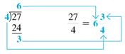 Convert the improper fractions to mixed or whole number and write in lowest terms. (See Examples.)      Converting Improper Fractions to Mixed Numbers  Convert the following improper fractions to mixed numbers. (a)      (b)      (c)      SOLUTION  (a) Convert     to a mixed number by dividing 27 by 4.     Therefore,      (b) Divide 29 by 8 to convert     to a mixed number.     (c) Divide 42 by 7.     Writing Fractions in Lowest Terms  Write the following fractions in lowest terms. (a)      (b)      SOLUTION  Look for a number that can be divided without a remainder into both the numerator and denominator. (a) Both 15 and 40 can be divided by 5.     (b) Divide both numbers by 3.   