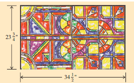 Solve the following application problems.  WINDOW INSTALLATION A contractor who installs windows for The Home Depot must attach a lead strip around all four sides of a custom-made stained glass window. If the window measures     by inches, find the length of lead stripping needed.   