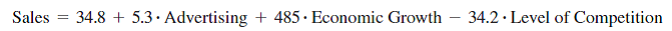 Facts: • 1908: Founded • 1970s: Massive redesign of cars for better gas mileage • 1982: Built huge factory in Spain • 2009: Files for bankruptcy • 2010: Emerges from bankruptcy In some respects, General Motors (GM) is the story of globalization. It was one of the most successful companies in the world in the 1960s under the gifted manager Alfred Sloan. As it expanded globally, some of the jobs that had gone to Americans were moved overseas, partly to be closer to where vehicles were sold but also to cut costs. Labor costs were much lower in other countries. Gasoline prices increased sharply during the 1970s and many Americans turned away from GM products and bought cars from Toyota, Honda, or Nissan. Americans were interested in the smaller, high-quality cars built by the Japanese. The weakened state of GM and the financial crisis of 2008-2010 forced the company to file for bankruptcy in 2009 when the U.S. government stepped in to help. Ben James received a bachelor's degree in statistics and a master's degree in business administration. He has worked at GM for several years. Among other things, he studies data such as that shown in the following two figures and develops equations to forecast demand. Many factors are involved in making a forecast. To illustrate, use the following equation to make a monthly forecast of car sales (in thousands) in one area Advertising = $6.2(millions), Economic Growth = 2.8%(0.28), and level of Competition =.6. (See Section 4.2, Examples 1-8.)