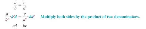 Explain the difference between ratio and proportion. (See Objective.) Set up a proportion. A ratio is used to compare two numbers or amounts. A proportion says that two ratios are equal, as shown here. A proportion can be simplified by multiplying both sides of the equation by the product of the two denominators. Thus, only if the cross products a • d and b • c are equal to one another. This method of cross products can be used to determine if a proportion is true.