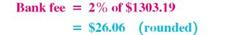 CREDIT-CARD DEPOSITS Rose Gardens does most of its business on the Internet and accepts credit cards. In a recent period, the business had the following credit-card charges and credits. (See Examples.)  Find the Fees and Net Deposit on Cedit-Card Sales     Here are some credit-card sales and credit-card refunds made one afternoon at Rose Gardens. Find the total credit-card sales, the total-credit card refunds, and the net credit-card sales. Then find the bank fee charged, assuming a fee of 2, of the net credit-card sales. Finally, find the amount deposited to Rose Garden's checking account. CASE IN POINT    SOLUTION  Adding the numbers given above results in credit-card sales of $1431.97 and credit-card refunds of $129.78. Then find the net credit-card sales as follows.     The bank fee is 2% of net credit card sales.     Finally, find the amount deposited to Rose Garden's checking account.             Find credit-card sales less refunds. __________