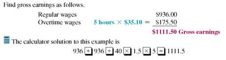 Find the weekly gross earnings for this people who are on salary and normally work a 40-hour week. Overtime is paid at the time-and-a-half rate. (See Example.)     Finding Overtime for Salaried Employees  Monica Gonzales earns $936 a week as an assistant to the vice president of a community bank. A normal workweek for her is 40 hours. Find her gross earnings if she works 45 hours one week and is paid time and a half for everything over 40 hours. SOLUTION        