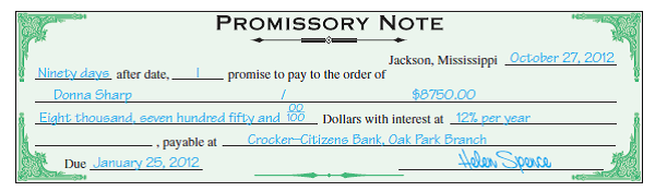 Identify each of the following from the promissory note shown. (See Objective 6.) Payer____________