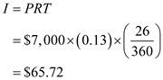 There are   days from June 21 to July 17:   days in June, and   days in July. The following table is given,   Recall the rule, the United States Rule, Step   : Find the simple interest due from the date the loan was made until the date the partial payment is made. Step 2: Subtract this interest from the amount of the payment. Step 3: Any difference is used to reduce the principal. Step 4: Treat additional partial payments in the same way, always finding interest on only the unpaid balance after the last partial payment. Step 5: The remaining principal plus interest on this unpaid principal is then due on the due date of the loan. You are supposed to following the steps one by one. Step   : Find the simple interest due from the date the loan was made until the date the partial payment is made. Recall the formula, Finding Simple Interest,       Use   ,   , and   in the formula above,   Step 2: Subtract this interest from the amount of the payment. The amount of first payment applied to reduce debt is   . Step 3: Any difference is used to reduce the principal. The debt after first payment is   . Step 4: Treat additional partial payments in the same way, always finding interest on only the unpaid balance after the last partial payment. There are no additional partial payments in this question. Step 5: The remaining principal plus interest on this unpaid principal is then due on the due date of the loan. The balance due on maturity date is   Therefore, the balance due is   .