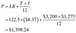   This is a problem of finding the monthly payment for a mortgage. The following table is given,   Look across the top of the Real Estate Amortization Table for   and down the side for   periods to find   . Recall the formula, Finding the Monthly Payment for a Mortgage,    , or    The amount to be financed in thousands is   . Use   ,   , and   ,   in the formula above,   Therefore, the monthly payment is   .   Recall the formula, Finding the Total Installment Cost,    , or    Use   ,   , and   in the formula above,   Therefore, the total cost of owning the building for   years is   .