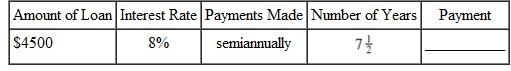 Find the payment necessary to amortize the following loans using the amortization table. Round to the nearest cent if needed. (See Example.) Amortizing a Loan Sven Yarborough earned a degree at a community college and is now a mechanic at a Ford dealership. He was so impressed with the quality of Fords that he purchased an SUV at a cost of $29,400, including tax, title, and license, after the rebate. He made a down payment of $3500 and was able to finance the balance at a rate of 6% per year for 4 years. Find (a) the monthly payment, (b) the portion of the first payment that is interest, (c) the balance due after one payment, (d) the interest owed for the second month, and (e) the balance after the second payment. SOLUTION
