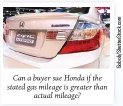 Paduano v. American Honda Motor Co. California Court of Appeal, Fourth District, 169 Cal.App.4th 1453, 88 Cal.Rptr.3d 90 (2009). FACTS Gaetano Paduano bought a new Honda Civic Hybrid in California. The information label on the car stated that the fuel economy estimates from the Environmental Protection Agency (EPA) were forty-seven miles per gallon (mpg) and forty- eight mpg for city and highway driving, respectively. Honda's sales brochure added,  Just drive the Hybrid like you would a conventional car and save on fuel bills. Paduano soon became frustrated with the car's fuel economy, which was less than half of the EPA's estimate.   When Honda refused to repurchase the vehicle, Paduano filed a suit in a California state court against the automaker, alleging deceptive advertising in violation of the state's Consumer Legal Remedies Act and Unfair Competition Law. Honda argued that the federal Energy Policy and Conservation Act (EPCA), which prescribed the EPA's fuel economy estimate, preempted Paduano's claims under the state statute. The court issued a summary judgment in Honda's favor. Paduano appealed to a state intermediate appellate court. ISSUE Does a federal law with respect to fuel economy estimates preempt a state claim for deceptive advertising against an automobile manufacturer DECISION NO. The California Court of Appeal for the Fourth District concluded that federal law did not preempt Paduano's claims concerning Honda's advertising. The court reversed the judgement of the trial court and remanded the case. Reason The reviewing court examined the basic rules of preemption that were not in dispute. Clearly, Congress has the power to preempt state law concerning matters that lie within the authority of Congress. In determining whether federal law prempts state law, a court's task is to discern congressional intent. Honda argued that the federal EPCA prevented Paduano from pursuing his claims. According to this argument, Paduano's claims of deceptive advertising and misrepresentation violated the EPCA's provision that prevents states from enforcing disclosure regulations that are not identical to the federal ones. The state intermediate appellate court did not agree, however. Paduano was not asking Honda to do anything different with respect to its disclosure of the EPA mileage estimates. Rather, Paduano sought to  prevent Honda from making misleading claims about how easy it is to achieve better fuel economy. The state should be allowed to regulate false advertising, and in so doing, may even further the EPCA's goals. What does the interpretation of the law in this case suggest to businesspersons who sell products labeled with statements mandated by federal or state law<div style=padding-top: 35px> 