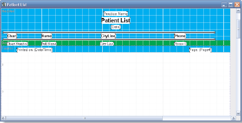 Modify the Patient List report so that a work telephone number replaces a home telephone number in the report. Date: July 31, 2010  1. On the Reports menu, click Design Custom Reports and Bills. The Report Designer window is displayed. 2. Click Open Report on the File menu. The Open Report dialog box is displayed. 3. Double-click Patient List in the list. The Patient List report is displayed (see Figure 9-22).     Figure 9-22 Patient List report open in Medisoft Report Designer 4. Double-click Phone, which appears between the two horizontal black lines near the top of the report, to select it. Then, doubleclick Phone again to edit it. The Text Properties dialog box is displayed (see Figure 9-23).     Figure 9-23 Text Properties dialog box 5. Enter Work Phone in the Text box that currently reads -Phone.- 6. Since Work Phone contains more letters than Phone, it is necessary to lengthen the space allotted for the label on the report so all the letters can be displayed. This is done in the section of the dialog box labeled Size. Click in the Auto Size box to deselect that option. In the Width box, delete the existing entry by using the Backspace key, and enter 120.  7. Click the OK button. Work Phone is displayed in the band where Phone used to be. 8. In the green band below the band in which Work Phone appears, click the Phone 1 box to select it. Then double-click the Phone 1 box again to edit its contents. The Data Field Properties dialog box is displayed (see Figure 9-24).     Figure 9-24 Data Field Properties dialog box 9. The current data box, Print Patient Phone 1, is active in the Data Field and Expressions box. Click the Edit button to change this box. The Select Data Field dialog box is displayed (see Figure 9-25).     Figure 9-25 Select Data Field dialog box 10. In the Fields column, scroll down, highlight Work Phone, and click OK. The Data Field and Expressions box now lists Print Patient Work Phone. 11. To increase the space allotted in the report for this new value, click the Auto Size box to deselect it. Then go to the Width box, delete the existing entry, and key 120. Click the OK button. Work Phone is displayed where Phone 1 used to be. 12. On the Report Designer File menu, click Preview Report to see how the report will look when printed. The Save Report As … dialog box is displayed. 13. Key Patient List-Work in the Report Title box. Click the OK button. The Data Selection Questions dialog box is displayed. 14. Leave the Chart Number Range boxes blank to select all patients for the report. 15. Click the OK button. 16. The Preview Report dialog box is displayed, showing the report. 17. Click the Print button to print the report. 18. Exit the Preview Report window. 19. Click Close on the Report Designer File menu, or click the Close button in the upper-right corner of the dialog box, to close the report file. 20. Click Exit on the File menu, or click the Exit button on the toolbar, to leave Medisoft's Report Designer. 21. Select Custom Report List on the Reports menu. Scroll down and confirm that Patient List-Work appears in the list of custom reports. Click Cancel to close the Open Report dialog box.