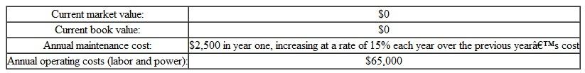 In 2 × 4 and 2 × 6 lumber production, significant amounts of wood are present in sideboards produced after the initial cutting of logs. Instead of processing the sideboards into wood chips for the paper mill, the Union Camp Company uses an edger to reclaim additional lumber, resulting in savings for the company. An edger is capable of reclaiming lumber by any of the following three methods: (1) removing rough edges, (2) splitting large sideboards, and (3) salvaging 2 × 4 lumber from low-quality 4 × 4 boards. Union Camp Company's engineers have discovered that a significant reduction in production costs could be achieved simply by replacing the original edger with a newer, laser-controlled model. The old edger was placed in service 12 years ago and is fully depreciated. Any machine scrap value would offset the removal cost of the equipment. No market exists for this obsolete equipment. The old edger needs two operators. During the cutting operation, the operator makes edger settings, using his or her judgment. The operator has no means of determining exactly what dimension of lumber could be recovered from a given sideboard and must guess at the proper setting to recover the highest grade of lumber. Furthermore, the old edger is not capable of salvaging good-quality 2 × 4's from poor-quality 4 × 4's. The defender can continue in service for another five years with proper maintenance. The following are the financial data for the old edger:    TABLE ST 14.3     The new edger has numerous advantages over its defender, including laser beams that indicate where cuts should be made to obtain the maximum yield. The new edger requires a single operator. Labor savings will be reflected in lower operating and maintenance costs of $35,000 a year. Table gives the estimated costs and the depreciation methods associated with the new edger. Twenty-five percent of the total mill volume passes through the edger. A 12% improvement in yield is expected to be realized with the new edger, resulting in an improvement of (0.25)(0.12) = 3% in the total mill volume. The annual savings due to the improvement in productivity is thus expected to be $57,895. (a) Should the defender be replaced now if the mill's MARR and marginal tax rate are 16% and 40%, respectively  (b) If the defender will eventually be replaced by the current challenger, when is the optimal time to perform the replacement