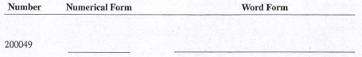 Read and write the following whole numbers in numerical and word form.