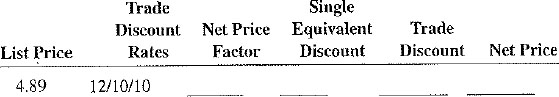 Complete the following table. Round net price factors to five decimal places when necessary.