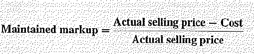 The markup that a retail store actually realizes on the sale of its goods is called maintained markup. It is what is achieved after retail reductions (markdowns) have been subtracted from the initial markup. Maintained markup is one of the key to profitability in retailing. It is the difference between the actual selling price and the cost and therefore has direct effect on net profits.     You are the buyer for Four Aces Menswear, a chain of men's clothing stores. For the spring season, purchased a line casual shirts with a manufacture's suggested retail price of $29.50 Your cost was $.16.00 per shirt. a. What is the initial percent markup based on selling price  b. The shirts did not sell as expected at the regular price, so you marked them down to $21,99 and sold them out. What is the maintained markup on the shirts  c. When you complained to the manufacturer's sales representative about having to take excessive markdowns in order to sell the merchandise, she offered a $2 rebate per shirt. What is your new maintained markup