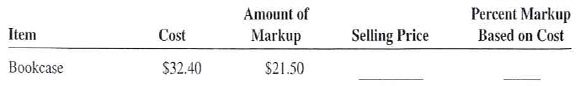 For the following items, calculate the missing information. Round dollars to the nearest cent and percents to the nearest tenth of a percent.