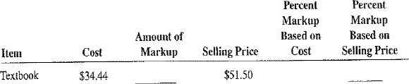For the following items, calculate the missing information. Round dollars to the nearest cent and percents to the nearest tenth of a percent.