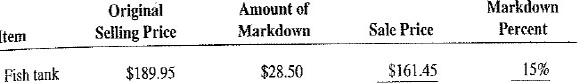 For the following items, calculate the missing information. Round dollars to the nearest cent and percents to the nearest tenth of a percent.