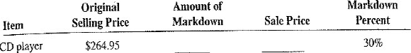 For the following items, calculate the missing information. Round dollars to the nearest cent and percents to the nearest tenth of a percent.
