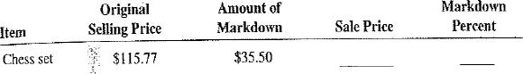 For the following items, calculate the missing information. Round dollars to the nearest cent and percents to the nearest tenth of a percent.
