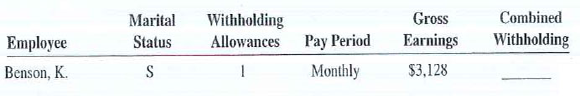 Use the combined wage bracket tables, Exhibits 9-3 and 9 4, to solve Exercises 13-19.