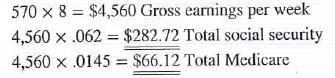 Westside Auto Supply has 8 delivery truck drivers, each with gross earnings of $570 per week. a. What are the total social security and Medicare taxes that should be withheld from these employees' paychecks each week      b. What is the employer's share of these taxes for these employees for the first quarter of the year    