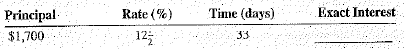 Using the exact interest method (365 days), find the amount of interest on the following loans.